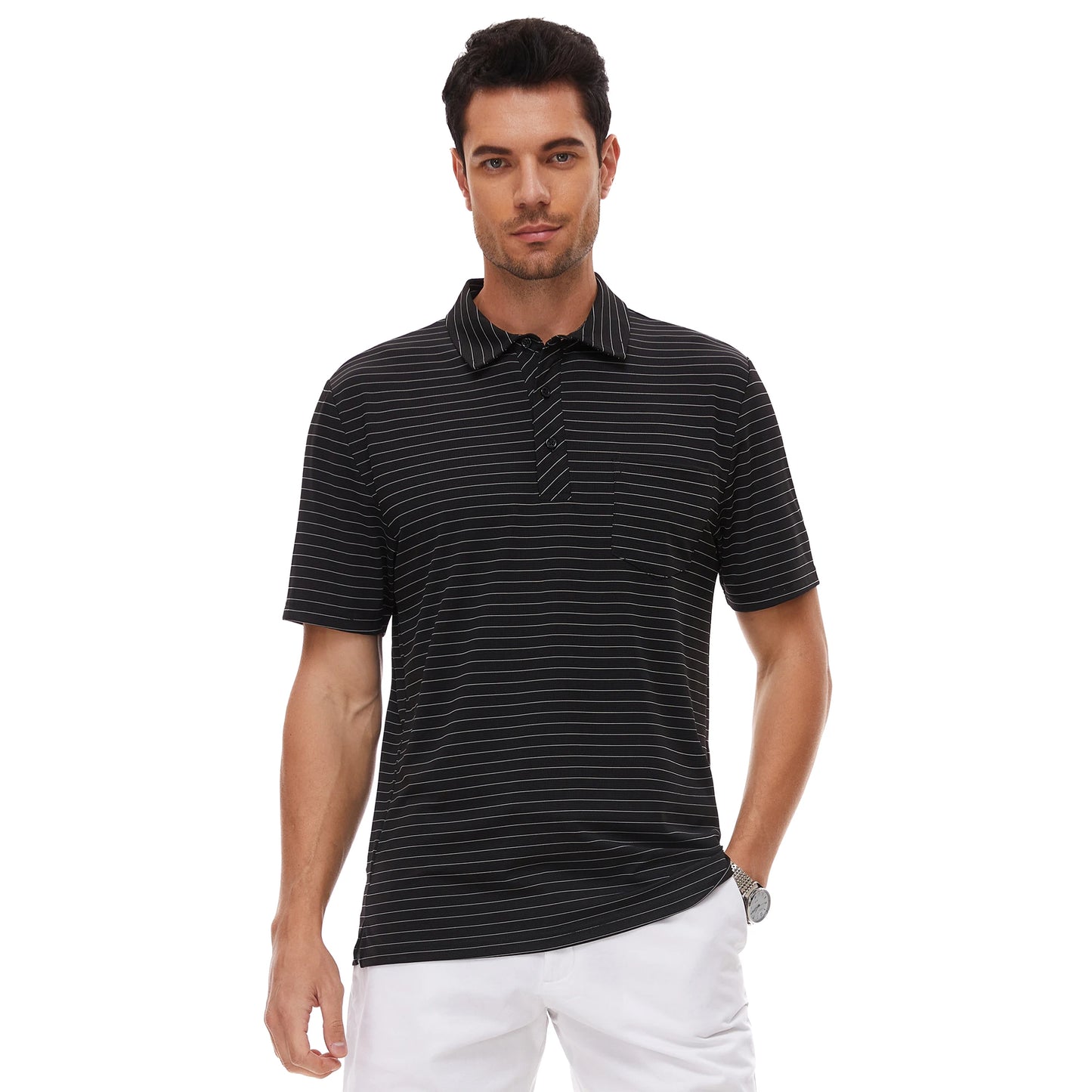 Men's Business Casual Polo with Pocket Short Sleeve Shirt