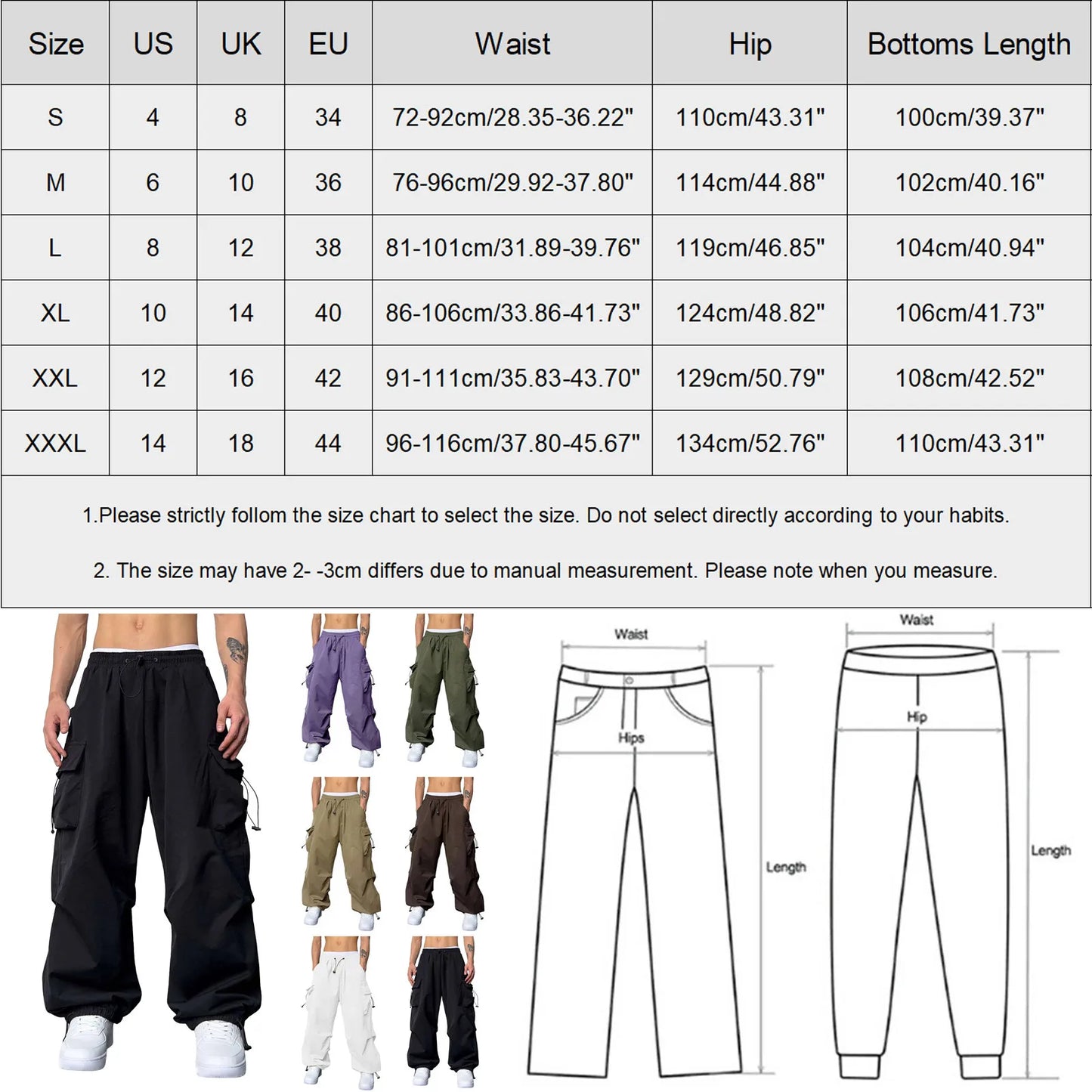 Y2k Men Carga Parachute Pants